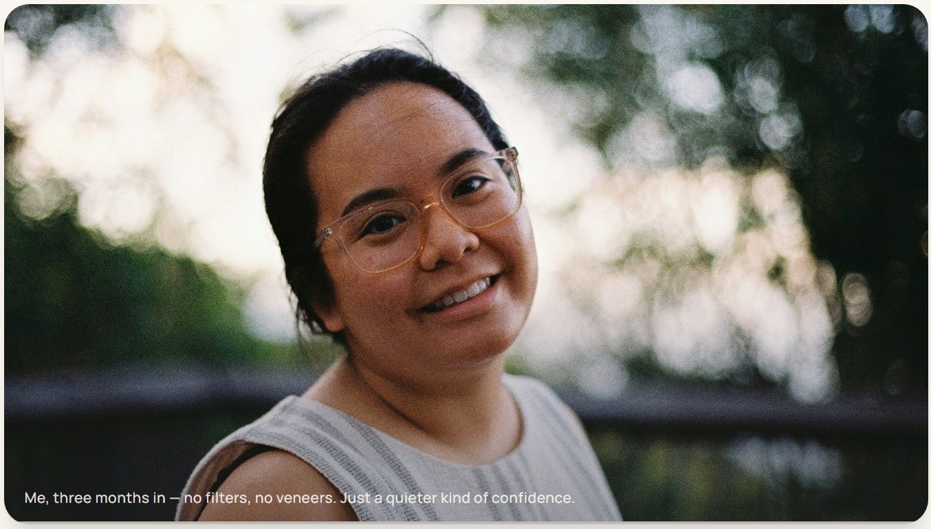 Smiling woman, three months into the DentaBiome ritual